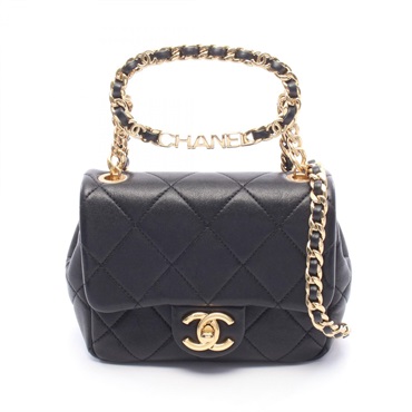 CHANEL Mini Matelasse Top Handle chain crossbody Shoulder Bag Lambskin Used GHW