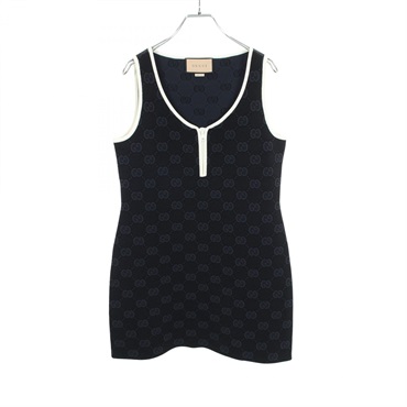 GUCCI GG pattern Sleeveless Top Dress 754062 Rayon Nylon Navy Used Women size M