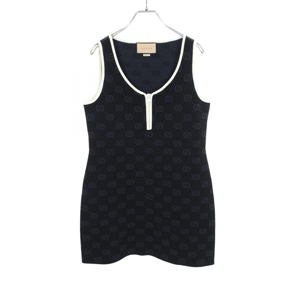 GUCCI GG pattern Sleeveless Top Dress 754062 Rayon Nylon Navy Used Women size M