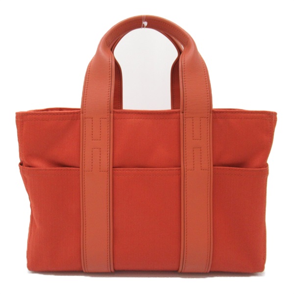 HERMES Acapulco PM Tote hand Bag leather Nylon Orange SHW Used