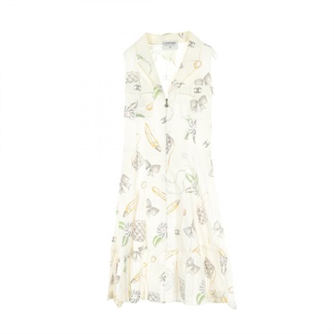 CHANEL Dress one piece White Mulch color Used Women size