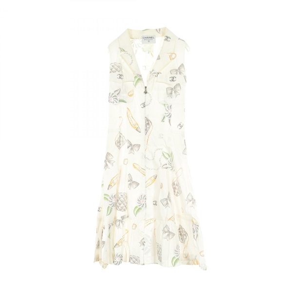 CHANEL Dress one piece White Mulch color Used Women size