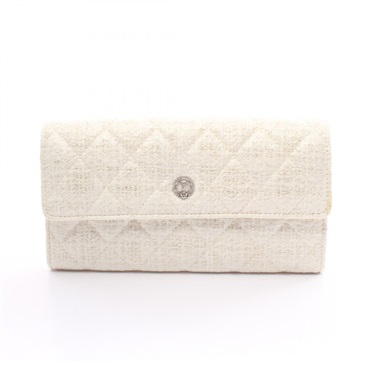 CHANEL COCO Mark Round long wallet Purse A68809 Fabric White Used Women CC
