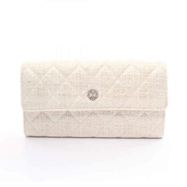 CHANEL COCO Mark Round long wallet Purse A68809 Fabric White Used Women CC