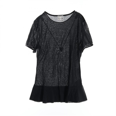 CHANEL Sports line tops short sleeve P28401K00081 cotton Black Used Women #38