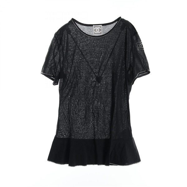 CHANEL Sports line tops short sleeve P28401K00081 cotton Black Used Women #38