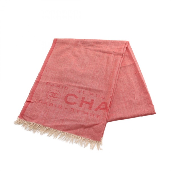 CHANEL logo Stole wrap scarf cashmere Red Used