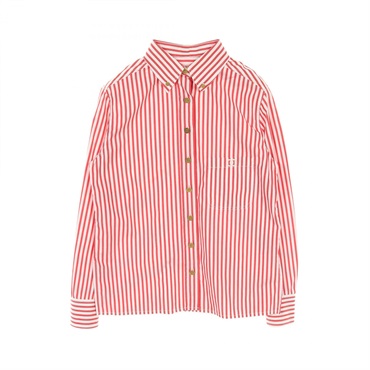 CHANEL COCO Mark button tops shirts cotton White Red Used Women