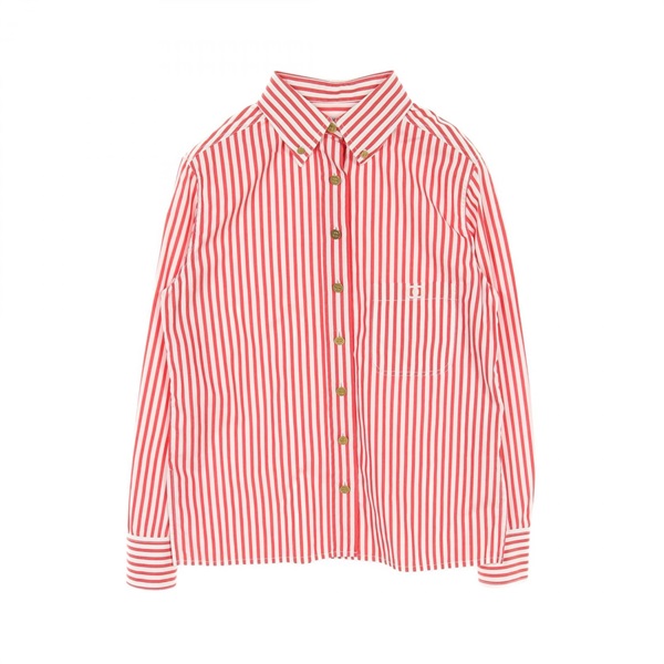 CHANEL COCO Mark button tops shirts cotton White Red Used Women