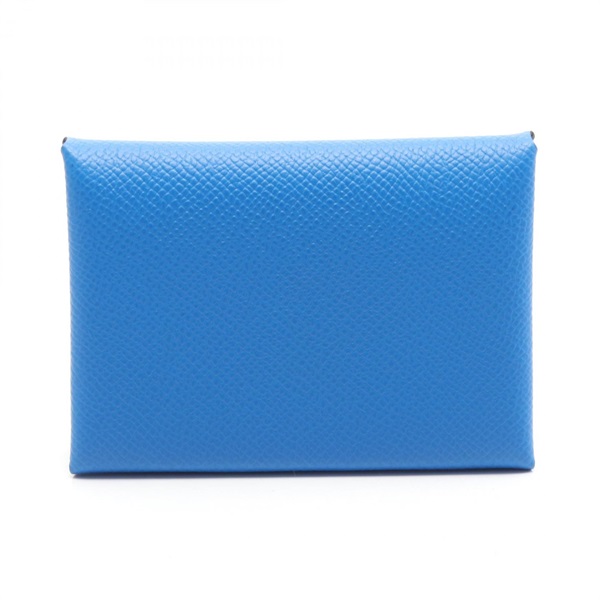 HERMES Calvi duo coin purse wallet Epsom leather Blue france Used Women W SHW