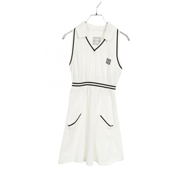CHANEL Sports Sleeveless Dress P23627 cotton White Black #38 Used Women