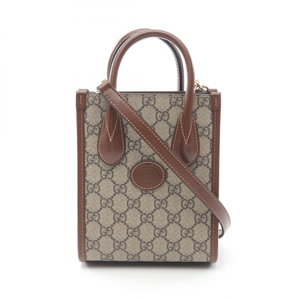 GUCCI Interlocking G Mini Tote shoulder bag 671623 canvas leather Beige Used