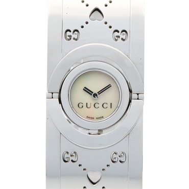GUCCI Twirl bangle Wrist Watch YA112523 Quartz Stainless Steel Used Women White