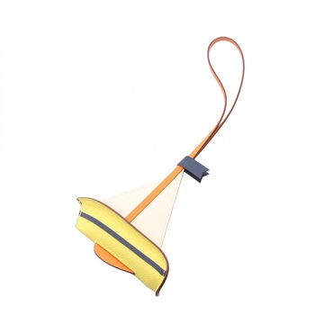 HERMES Sail 24 charm Epsom Barenia leather Beige Yellow Blue Used Women W