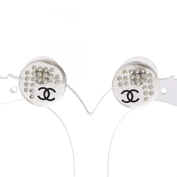 CHANEL COCO Mark Pierced earrings Plastic Rhinestone Used Women CC