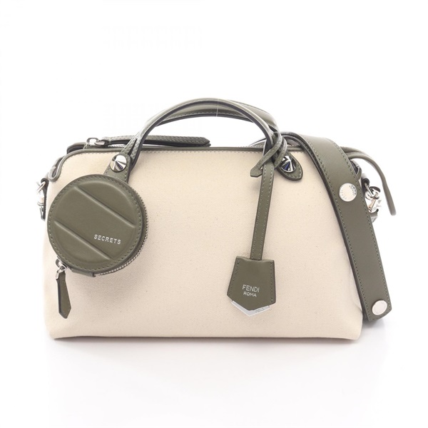FENDI BY THE WAY MEDIUM Shoulder Handbag 8BL124 canvas leather Beige Khaki Used