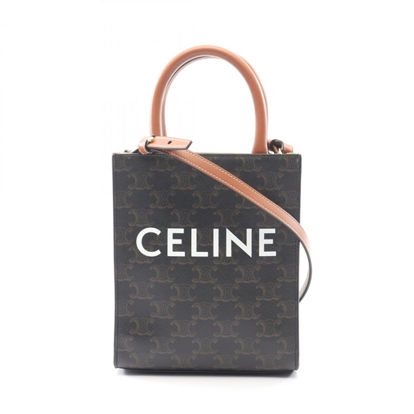 CELINE Mini Vertical Cabas Triomphe Shoulder Handbag canvas leather Black Brown