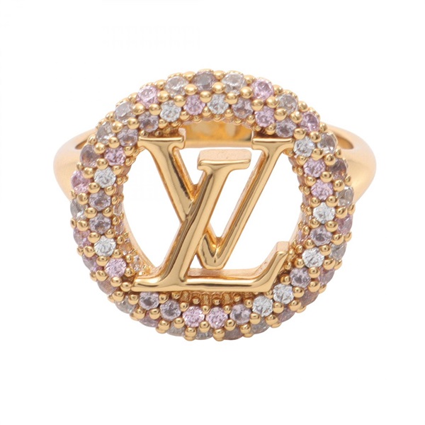 LOUIS VUITTON Louise Tresor Ring Gold Plated Rhinestone Pink Used Size 9 LV