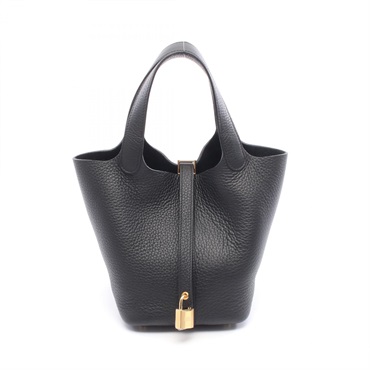 HERMES Picotin Lock PM Bucket Tote Handbag Clemence leather Black Used GHW K