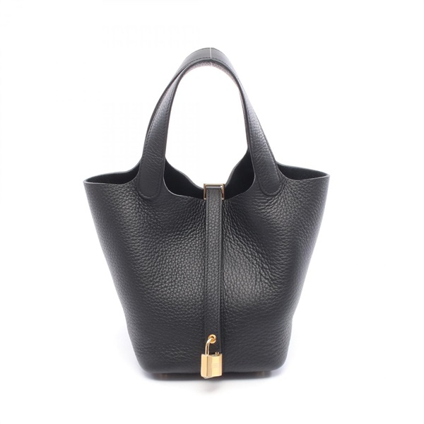 HERMES Picotin Lock PM Bucket Tote Handbag Clemence leather Black Used GHW K