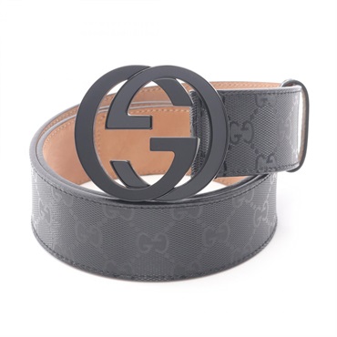 GUCCI Interlocking G GG Imprime Belt Leather PVC Black #85/34 Used mens