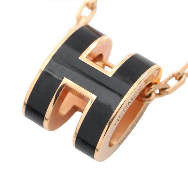 HERMES MINI POP H Necklace Pendant 40cm Gold Plated Black Used