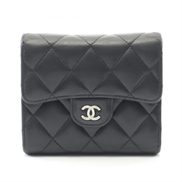 CHANEL Classic Tri-fold wallet AP0231 Lambskin sheep leather Black Used GHW