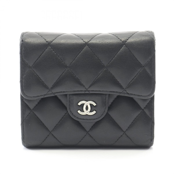 CHANEL Classic Tri-fold wallet AP0231 Lambskin sheep leather Black Used GHW