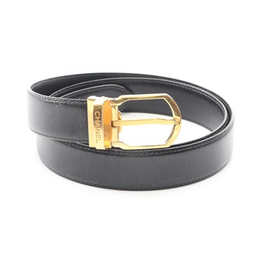 CHANEL Belt leather Black GHW Used Women CC Coco