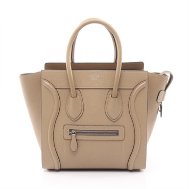 CELINE Luggage micro shopper Tote Handbag leather Beige Used Women