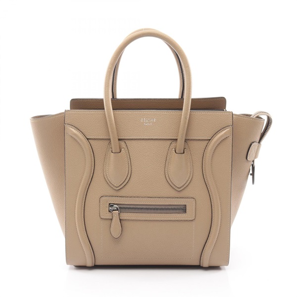CELINE Luggage micro shopper Tote Handbag leather Beige Used Women