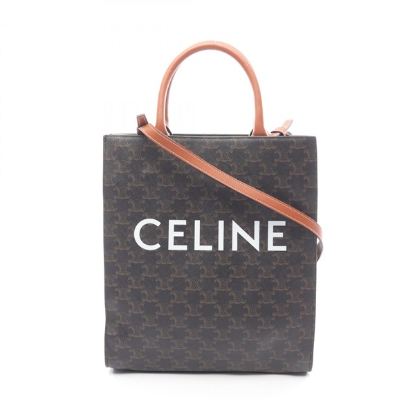CELINE Small Vertical Cabas Triomphe shoulder crossbody Tote Bag canvas leather