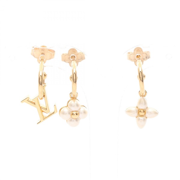 LOUIS VUITTON LV Floragram 3 Pierced Earrings Gold Plated Artificial pearl Used