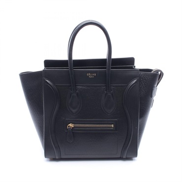 CELINE Luggage micro shopper Hand Tote Bag 167793 leather Black Used Women