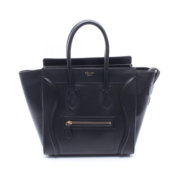 CELINE Luggage micro shopper Hand Tote Bag 167793 leather Black Used Women