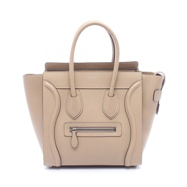 CELINE Luggage micro shopper Hand Tote Bag 167793 leather Beige Used Women