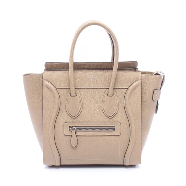 CELINE Luggage micro shopper Hand Tote Bag 167793 leather Beige Used Women