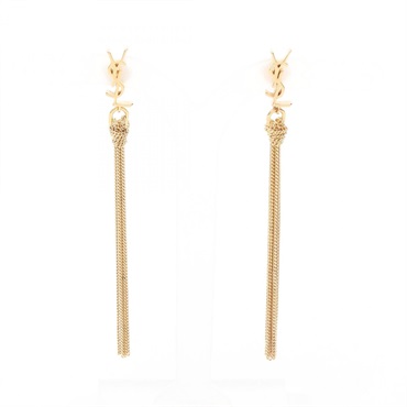 SAINT LAURENT PARIS Cassandra Tassel Pierced Earrings Gold Plated Used Women