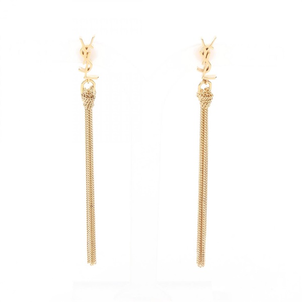 SAINT LAURENT PARIS Cassandra Tassel Pierced Earrings Gold Plated Used Women