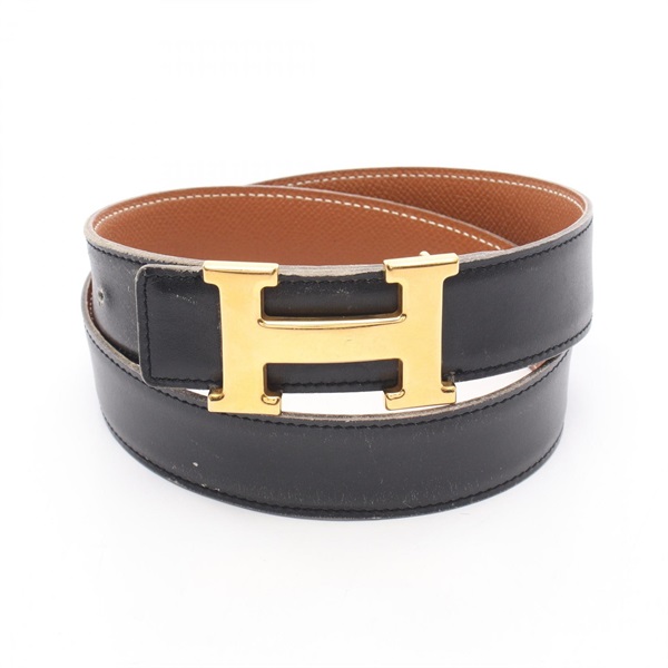 HERMES Constance H-belt Reversible Box calf Courchevel leather Black Brown Used