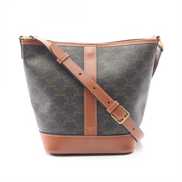 CELINE Small Bucket Triomphe Shoulder Bag canvas leather Black Brown Used Women