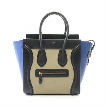 CELINE Luggage micro shopper Tote Bag 167793 leather Beige Black Blue Used Women
