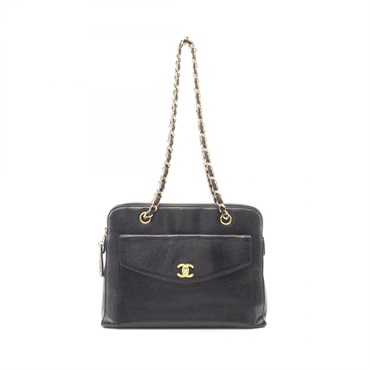 CHANEL COCO Mark Turnlock Chain Shoulder Bag Grained Calf leather Black GHW Used