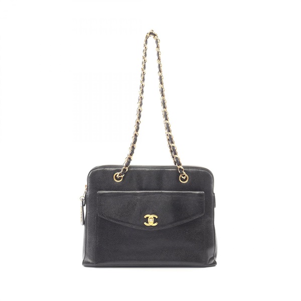 CHANEL COCO Mark Turnlock Chain Shoulder Bag Grained Calf leather Black GHW Used