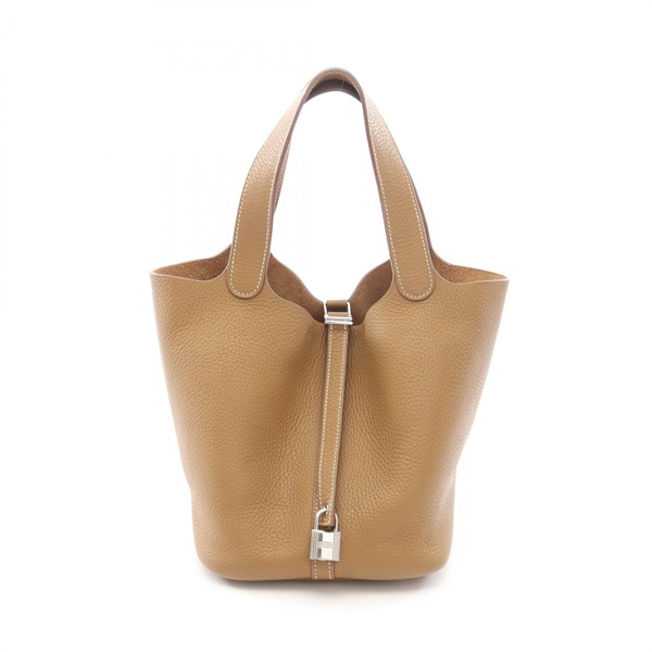 HERMES Picotin Lock MM Handbag Q Taurillon Clemence Kraft Used Women SHW