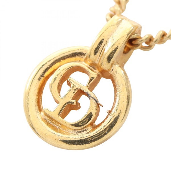 Christian Dior CD Logo Circle Round Necklace Pendant 38cm Gold Plated Used Women