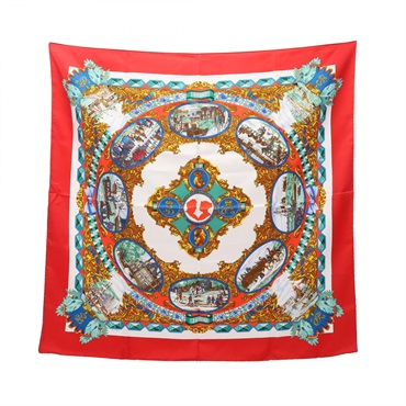 HERMES Carre 90 L'ENTENTE CORDIALE Scarf Wrap silk Red Multicolor Used Women