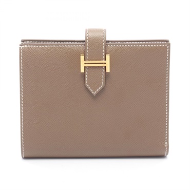 HERMES Bearn Compact Bi-fold Wallet Madame leather Gray Etoupe Grey GHW Used K