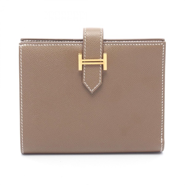 HERMES Bearn Compact Bi-fold Wallet Madame leather Gray Etoupe Grey GHW Used K