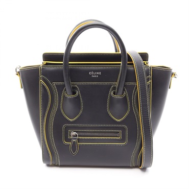 CELINE Luggage Nano Shopper 2WAY Handbag 189243 leather Black Yellow Used Women